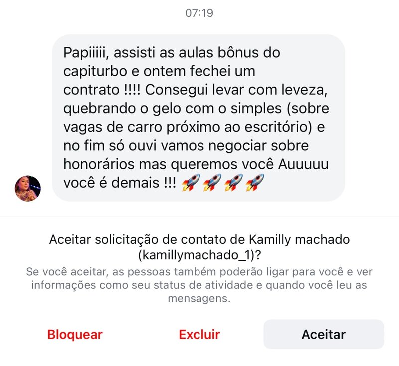 Feedback Kamilly Machado - fechou contrato